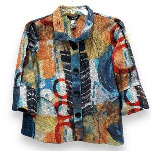 Ali Miles Size PM Multicolor Geometric Print Button Front Bell Sleeve Jacket